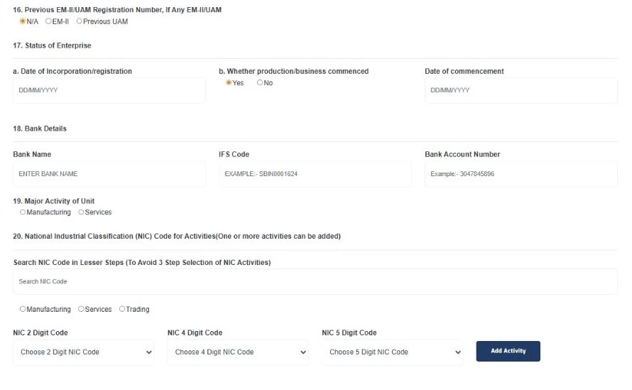 udyam gov new registration form screen